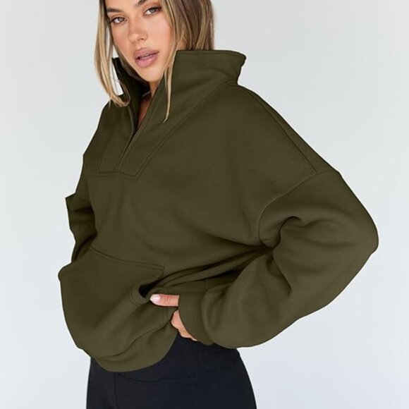 2025 Trendy Women's Sweatshirts Quarter Half Zip Pullover Oversized Hoodies - Picture 3 of 6